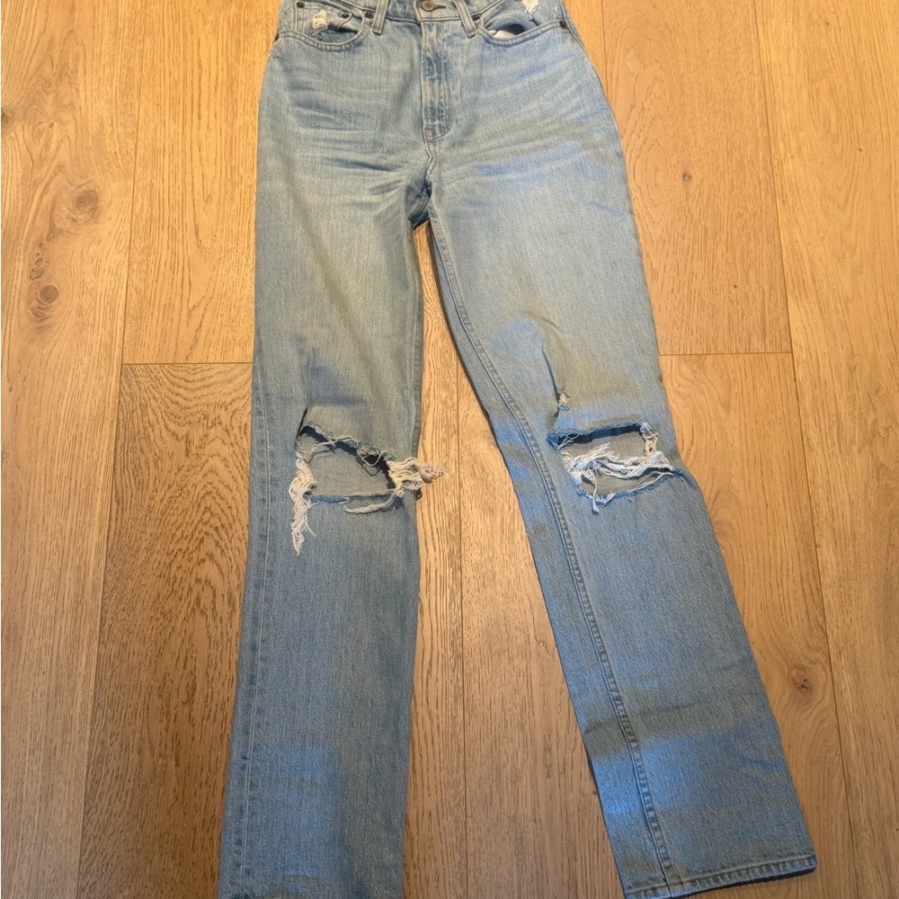Abercrombie & Fitch Light Blue Ripped Straight Leg Jeans